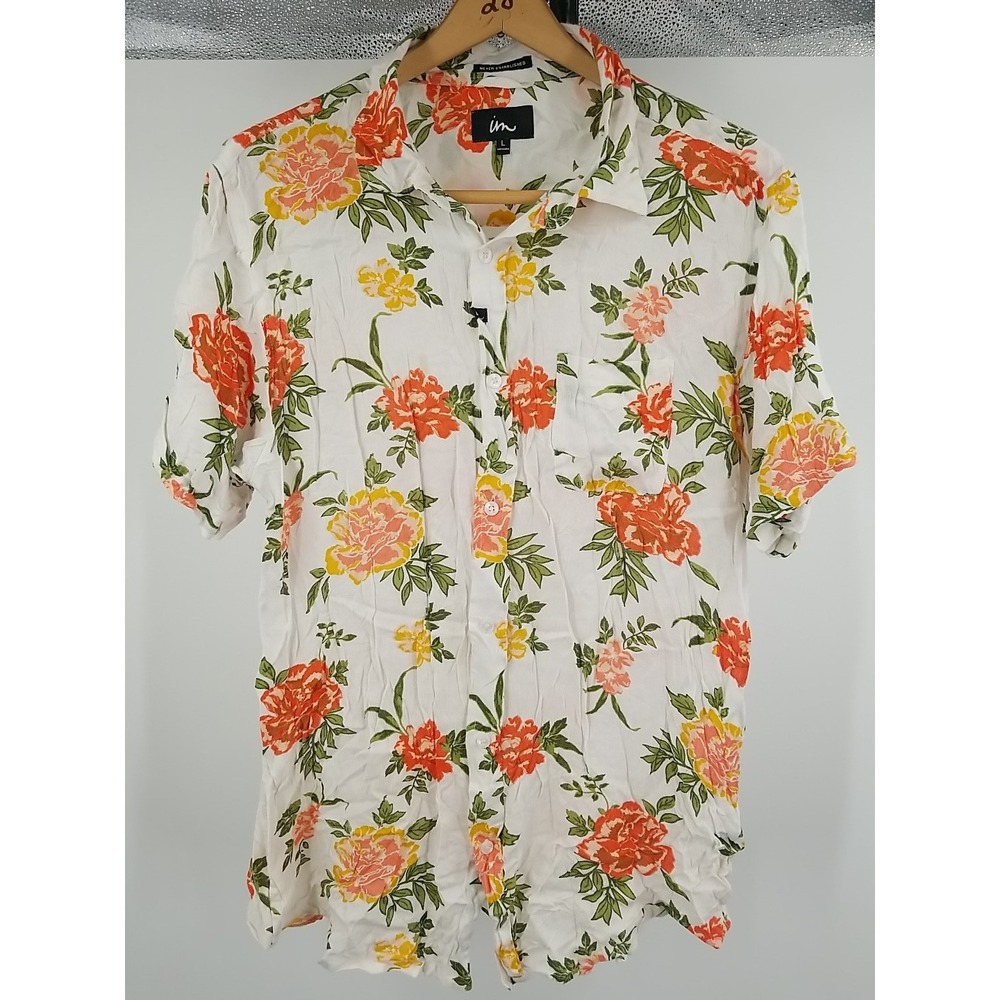 im Never Established Mens Large Floral Hawaiian Short Sleeve Button Up Shirt